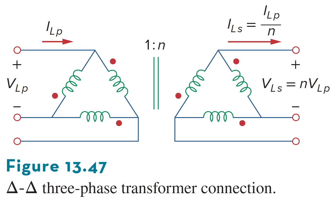 Δ-Δ three-phase transformer connection.