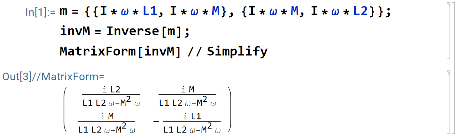 使用 mathematica 求逆矩阵